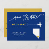 Navy Nevada Wedding Save the Date Map Briefkaart (Voorkant / Achterkant)