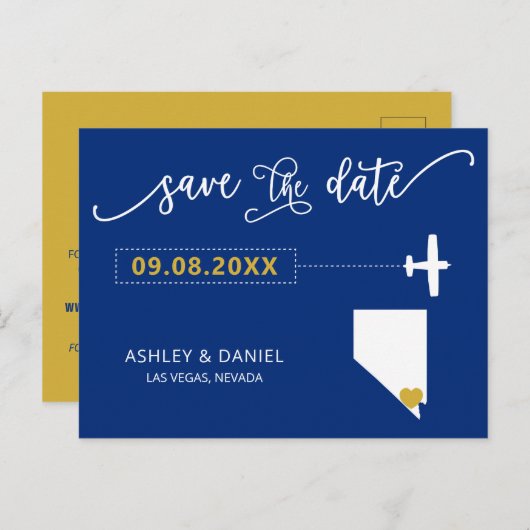 Navy Nevada Wedding Save the Date Map Briefkaart (Voorkant / Achterkant)