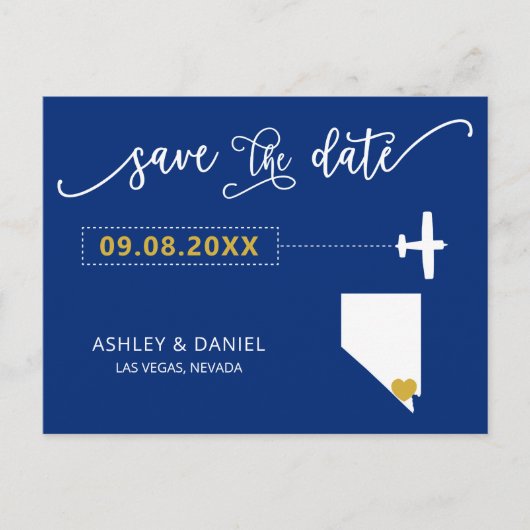Navy Nevada Wedding Save the Date Map Briefkaart (Voorkant)