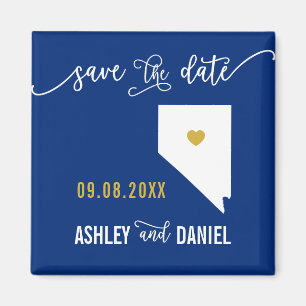 Navy Nevada Wedding Save the Date Map Magneet