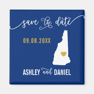 Navy New Hampshire Wedding Save the Date Map Magneet
