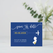 Navy New Jersey Wedding Save the Date Map Briefkaa Briefkaart (Staand voorkant)