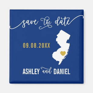 Navy New Jersey Wedding Save the Date Map Magneet