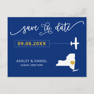 Navy New York Wedding Save the Date Map Briefkaart