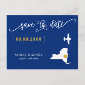 Navy New York Wedding Save the Date Map Briefkaart (Voorkant)