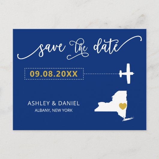 Navy New York Wedding Save the Date Map Briefkaart (Voorkant)