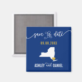 Navy New York Wedding Save the Date Map Magneet (Voorkant / Achterkant)