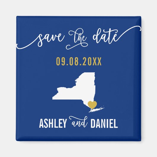 Navy New York Wedding Save the Date Map Magneet (Voorkant)