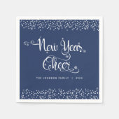 Navy Nieuwjaar Cheer Moderne witte sneeuwvlok naam Servet (Voorkant)