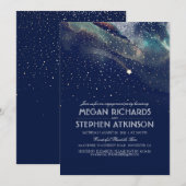 Navy Night Gold Shooting Star Verloving Feest Kaart (Voorkant / Achterkant)