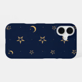 Navy Night Sky with Stars and Moon Pattern iPhone 16 Hoesje (Achterkant horizontaal)