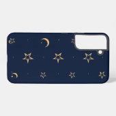 Navy Night Sky with Stars and Moon Pattern Samsung Galaxy Hoesje (Achterkant horizontaal)