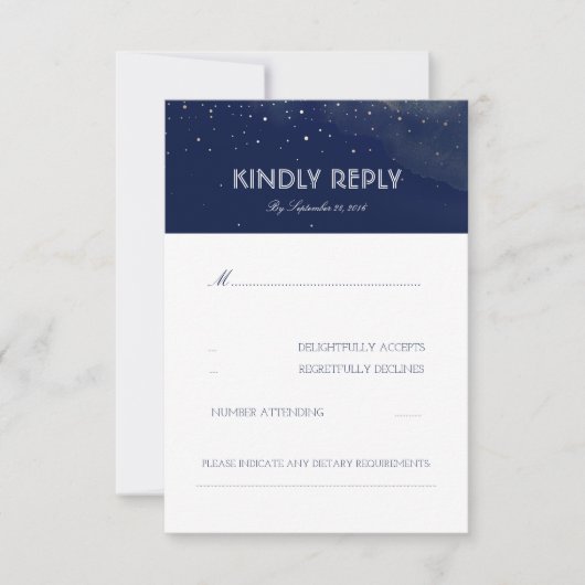 Navy Night Stars Elegant Wedding RSVP-kaart RSVP Kaartje (Voorkant)