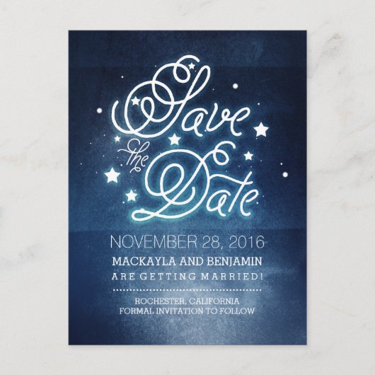 Navy Night Stars Rustic Save the Date Aankondigingskaart (Voorkant)