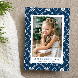 Navy Nordic Snowflake Pattern Foto Feestdagenkaart