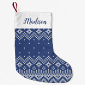 Navy Nordic Sweater Patroon Gepersonaliseerd Kleine Kerstsok (Voorkant)