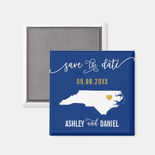 Navy North Carolina Wedding Save the Date Map Magneet (Voorkant / Achterkant)