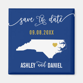 Navy North Carolina Wedding Save the Date Map Magneet