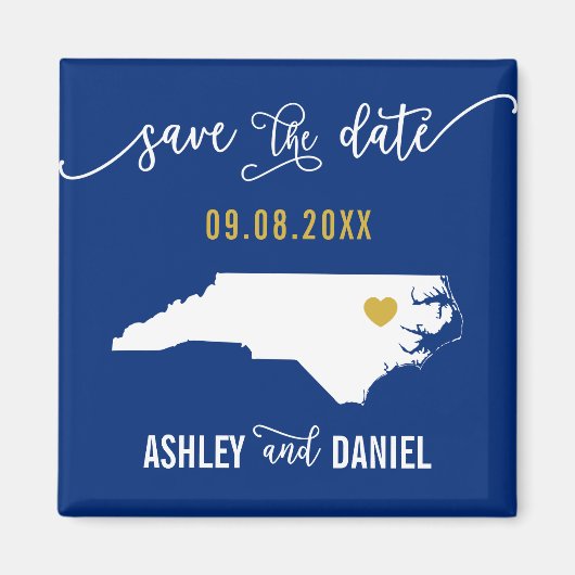 Navy North Carolina Wedding Save the Date Map Magneet (Voorkant)