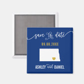 Navy North Dakota Wedding Save the Date Map Magneet (Voorkant / Achterkant)