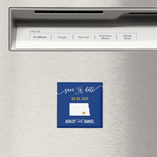 Navy North Dakota Wedding Save the Date Map Magneet (Insitu (Vaatwasser))