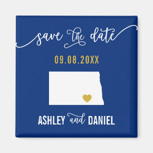 Navy North Dakota Wedding Save the Date Map Magneet