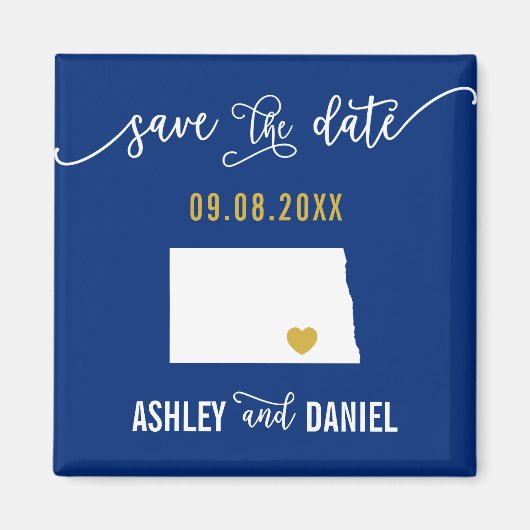 Navy North Dakota Wedding Save the Date Map Magneet (Voorkant)