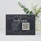 Navy Nuptial QR Code Wedding RSVP Card (Staand voorkant)
