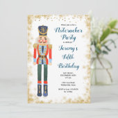 Navy Nutcracker Winter Birthday Boy Invitation Kaart (Staand voorkant)