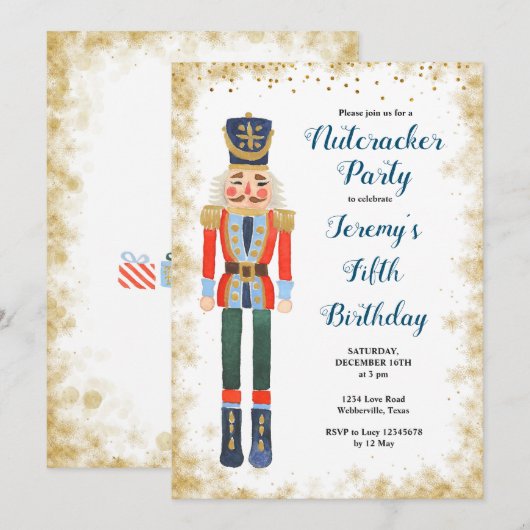 Navy Nutcracker Winter Birthday Boy Invitation Kaart (Voorkant / Achterkant)