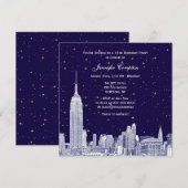 Navy NYC Skyline Etch Starry DIY BG Sweet 16 SQ #2 Kaart (Voorkant / Achterkant)