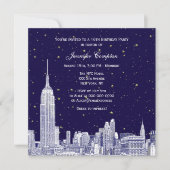 Navy NYC Skyline Etch Starry DIY BG Sweet 16 SQ #2 Kaart (Voorkant)