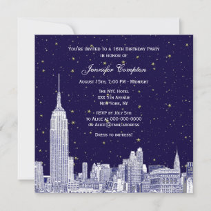 Navy NYC Skyline Etch Starry DIY BG Sweet 16 SQ #2 Kaart
