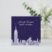 Navy NYC Skyline Etch Starry DIY BG Sweet 16 SQ In Kaart (Staand voorkant)