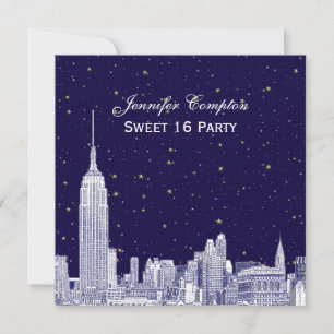 Navy NYC Skyline Etch Starry DIY BG Sweet 16 SQ In Kaart