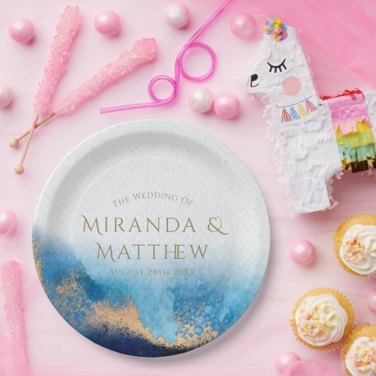 Navy Ocean Blue Glitter Agate Wedding Papieren Bordje (Feest)