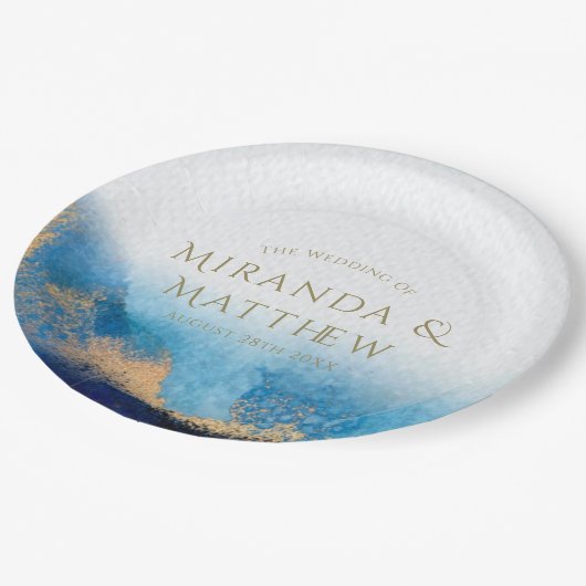 Navy Ocean Blue Glitter Agate Wedding Papieren Bordje (Gekanteld)