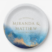 Navy Ocean Blue Glitter Agate Wedding Papieren Bordje (Voorkant)