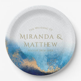 Navy Ocean Blue Glitter Agate Wedding Papieren Bordje