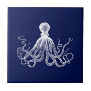 Navy Octopus Donkerblauwe Kraken Tegeltje