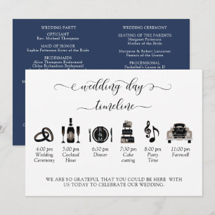 Navy (of ander) Moderne Wedding Program - Tijdlijn
