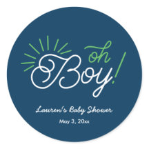 Navy Oh Boy! baby shower Stickers