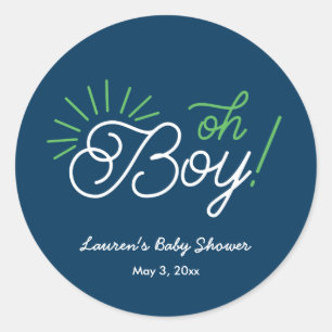 Navy Oh Boy! baby shower Stickers