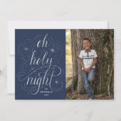Navy Oh Heilige Nachthand Lettering kerstfoto Feestdagenkaart (Voorkant)