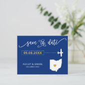 Navy Ohio Wedding Save the Date Map Briefkaart (Staand voorkant)
