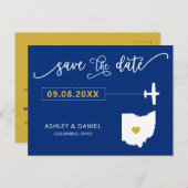 Navy Ohio Wedding Save the Date Map Briefkaart (Voorkant / Achterkant)
