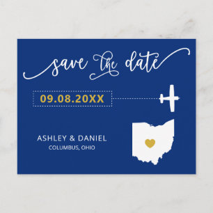 Navy Ohio Wedding Save the Date Map Briefkaart