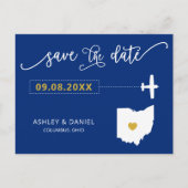 Navy Ohio Wedding Save the Date Map Briefkaart (Voorkant)