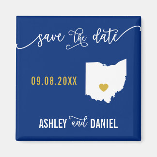 Navy Ohio Wedding Save the Date Map Magneet