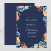 Navy Oker Wildebloemen Bruiloft Kaart (Voorkant / Achterkant)